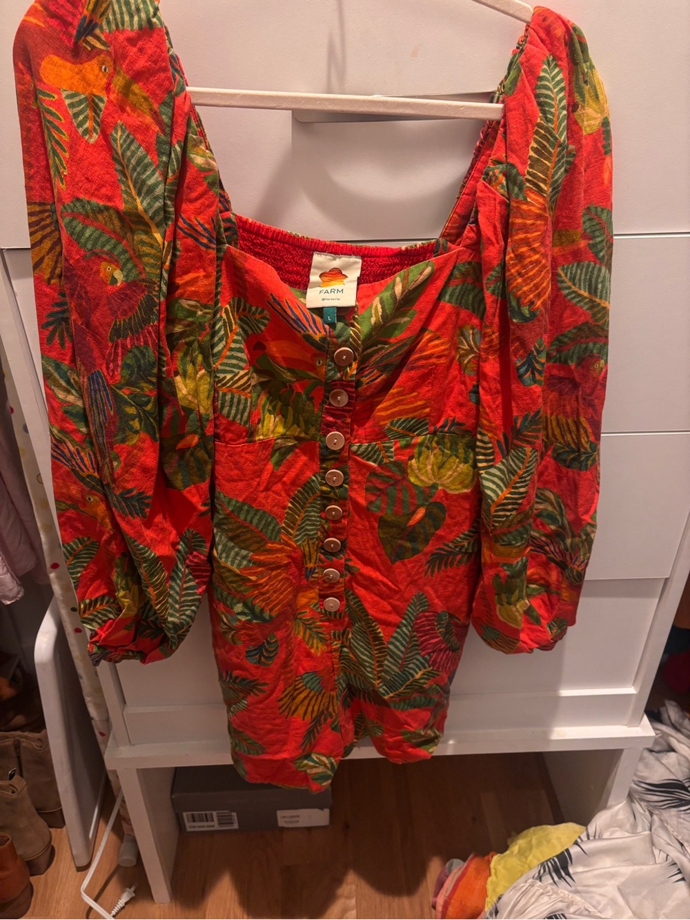 FARM Rio Red Tropical Button-Front Women's Romper